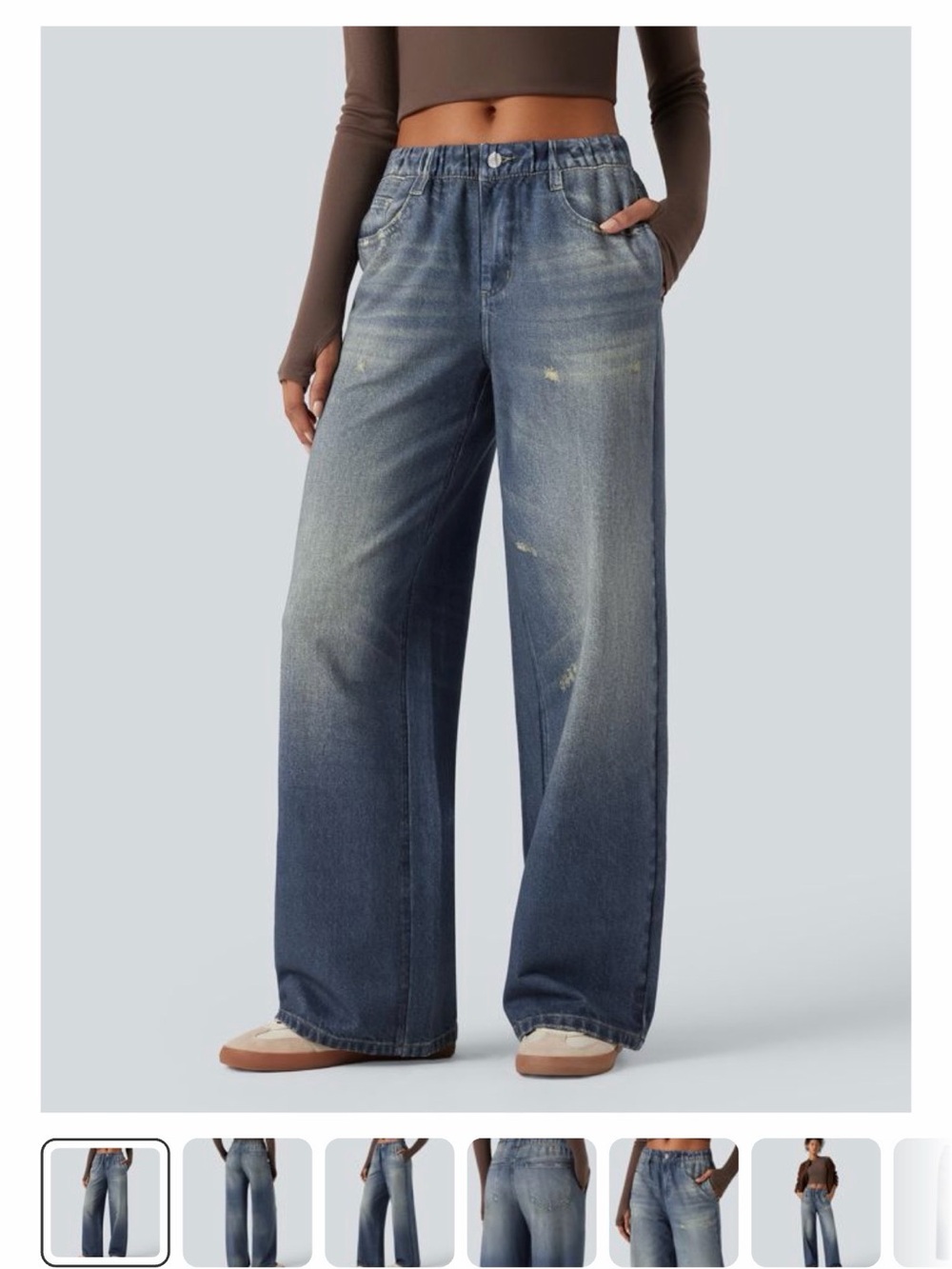 Mid Rise Denim Print French Terry Casual Sweatpants Jeans with